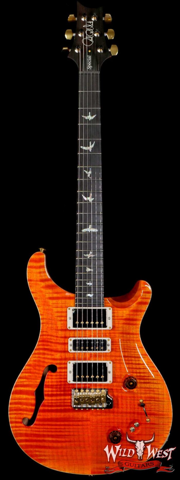 PRS Wood Library 10 Top Special 22 Semi-Hollow Flame Mahogany Neck Brazilian Rosewood Fingerboard Orange - Image 1