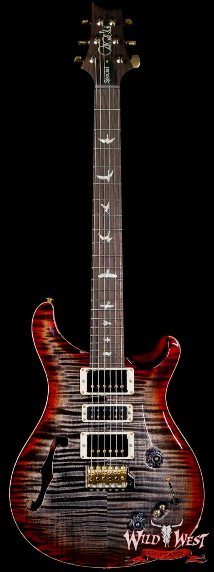 PRS Wood Library 10 Top Special 22 Semi-Hollow Flame Maple Stained Neck Brazilian Rosewood Charcoal Cherry Burst - Image 1