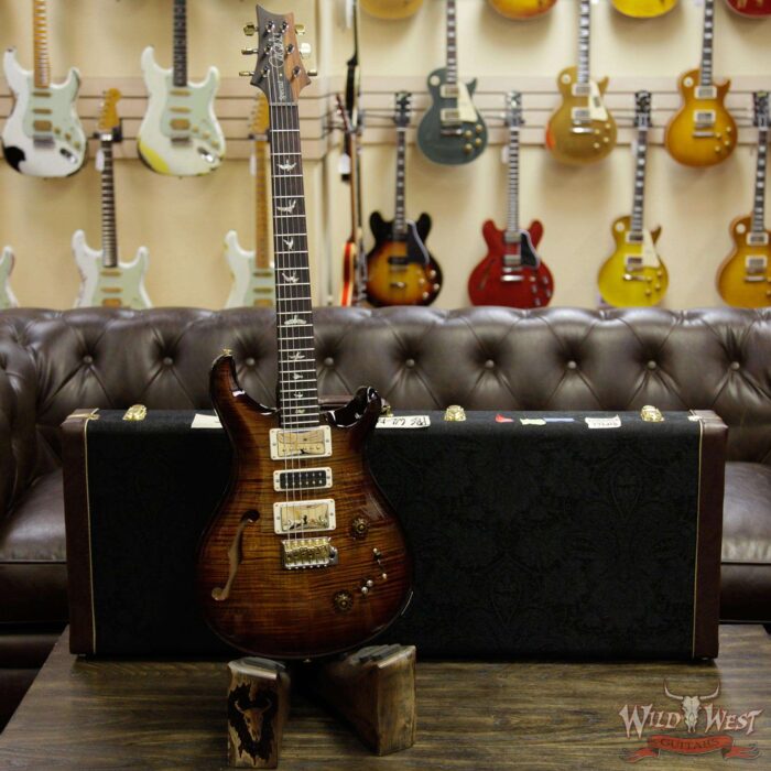 PRS Wood Library Flame 10 Top Special 22 Semi-Hollow Flame Maple Neck Brazilian Rosewood Board Black Gold Burst - Image 12