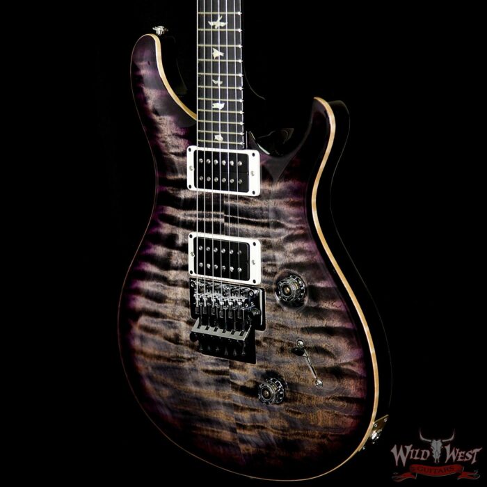 PRS Wood Library 10 Top Custom 24 Floyd Rose Quilt Top Flame Neck Ebony Board Charcoal Purple Burst - Image 2