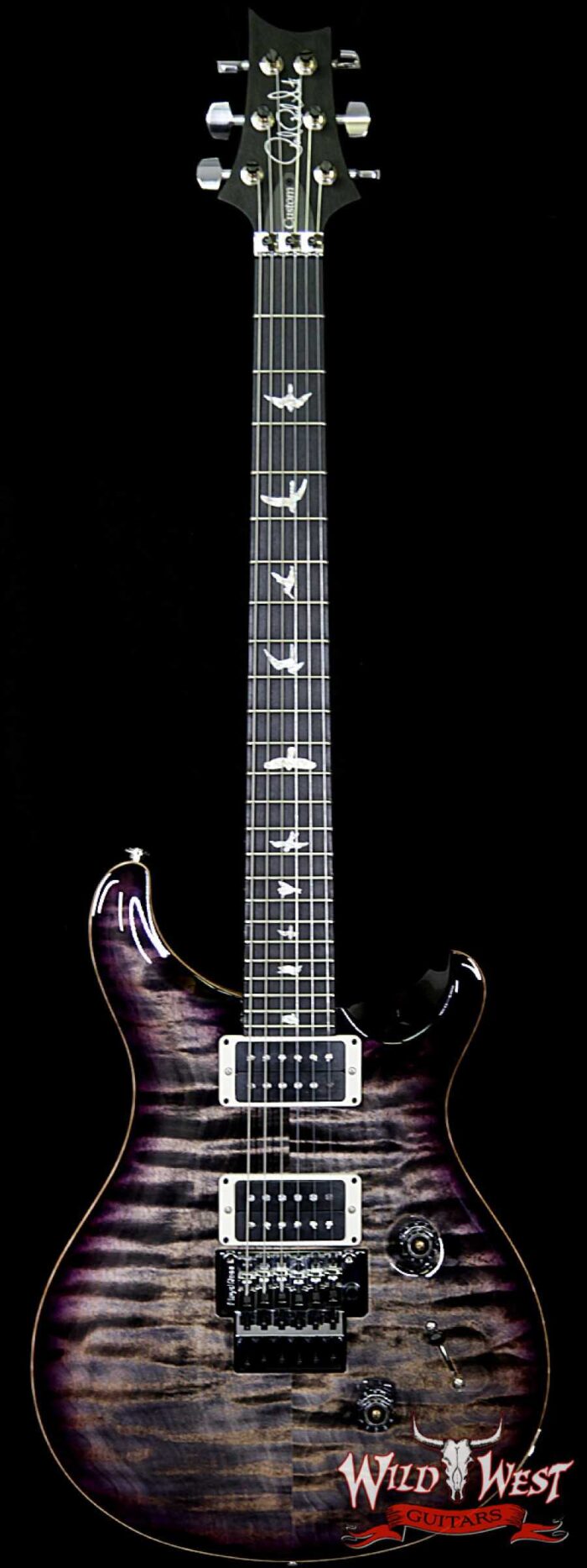 PRS Wood Library 10 Top Custom 24 Floyd Rose Quilt Top Flame Neck Ebony Board Charcoal Purple Burst - Image 1