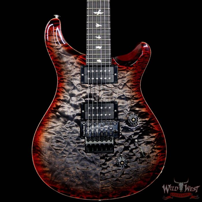 PRS Wood Library 10 Top Custom 24 Floyd Rose Quilt Top Flame Neck Ebony Board Charcoal Cherry Burst - Image 3