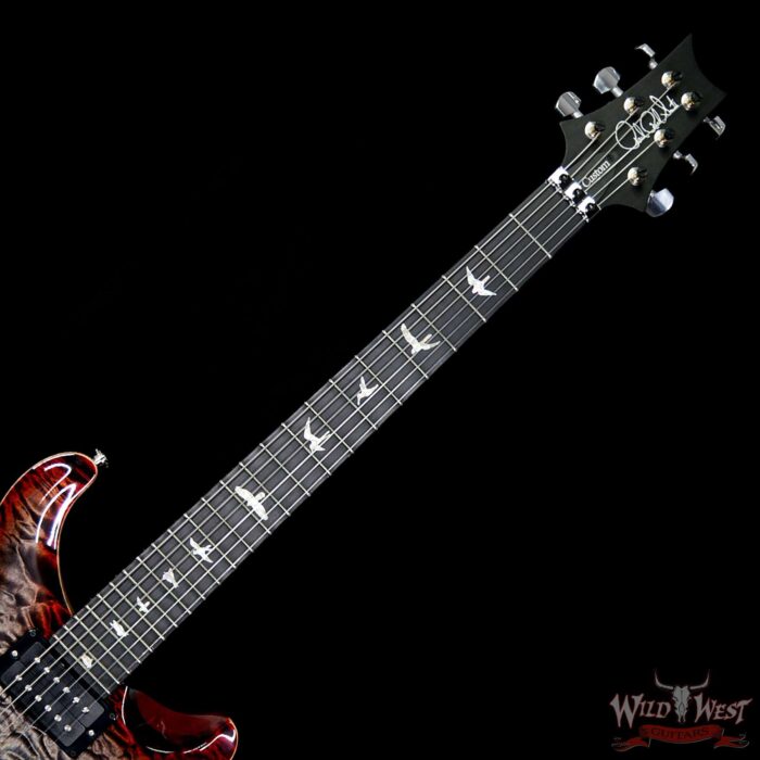PRS Wood Library 10 Top Custom 24 Floyd Rose Quilt Top Flame Neck Ebony Board Charcoal Cherry Burst - Image 9