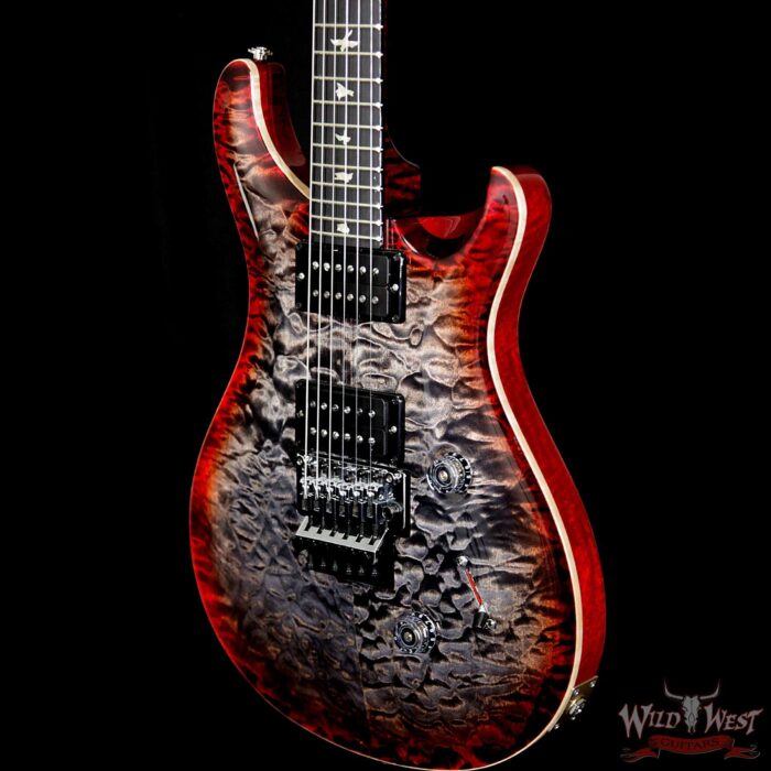 PRS Wood Library 10 Top Custom 24 Floyd Rose Quilt Top Flame Neck Ebony Board Charcoal Cherry Burst - Image 2