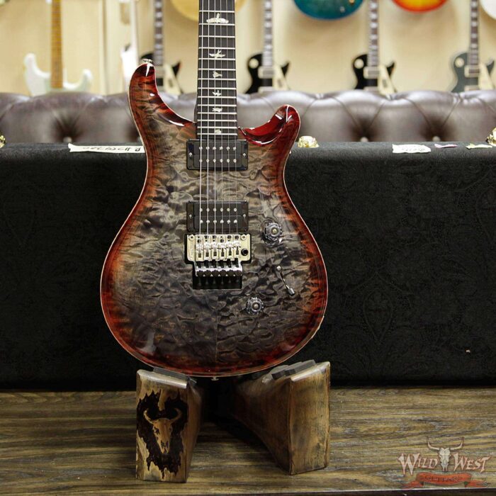 PRS Wood Library 10 Top Custom 24 Floyd Rose Quilt Top Flame Neck Ebony Board Charcoal Cherry Burst - Image 13
