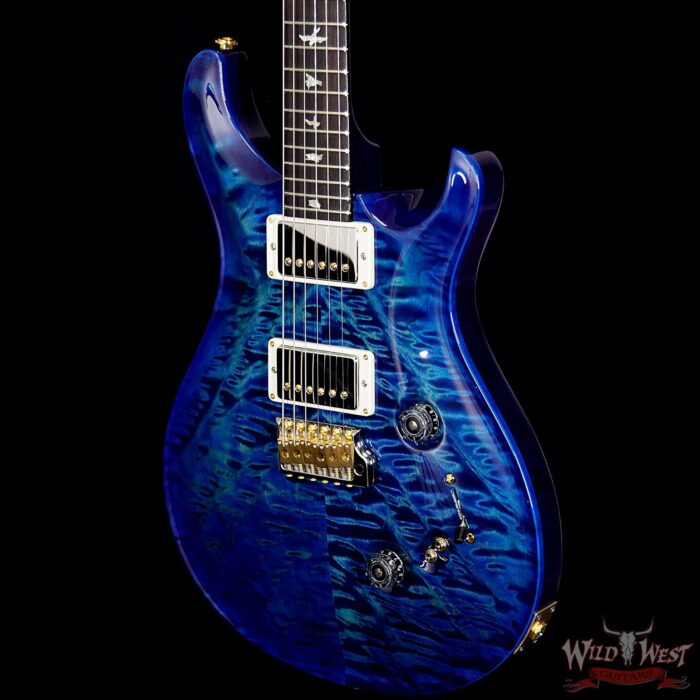PRS Wood Library 10 Top Custom 24/08 Quilt Top Flame Maple Neck Brazilian Rosewood Board Blue Wrapburst - Image 2