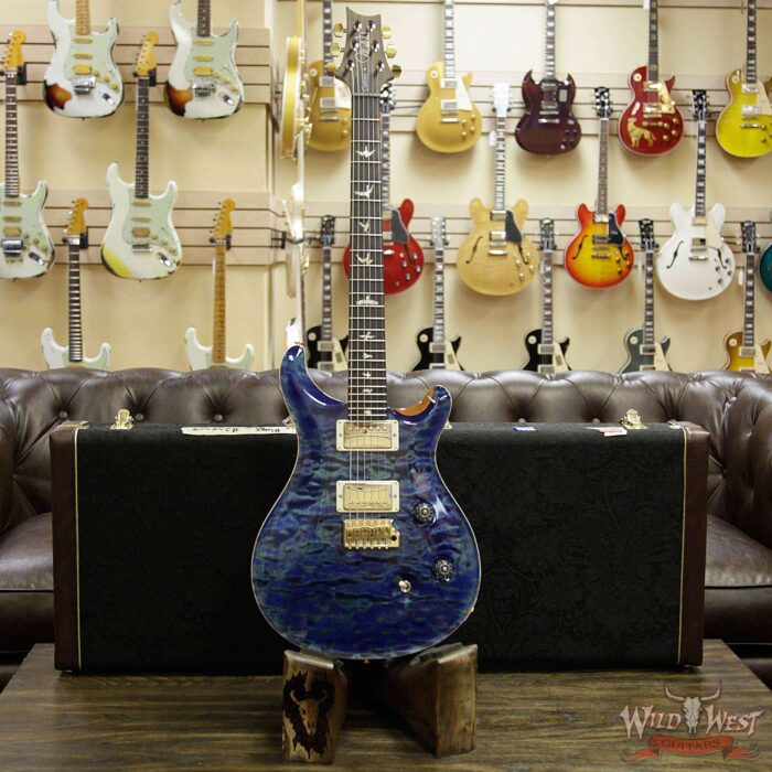 PRS Wood Library 10 Top Custom 24 Fatback Quilt Top Birdseye Neck Brazilian Rosewood Board River Blue - Image 11