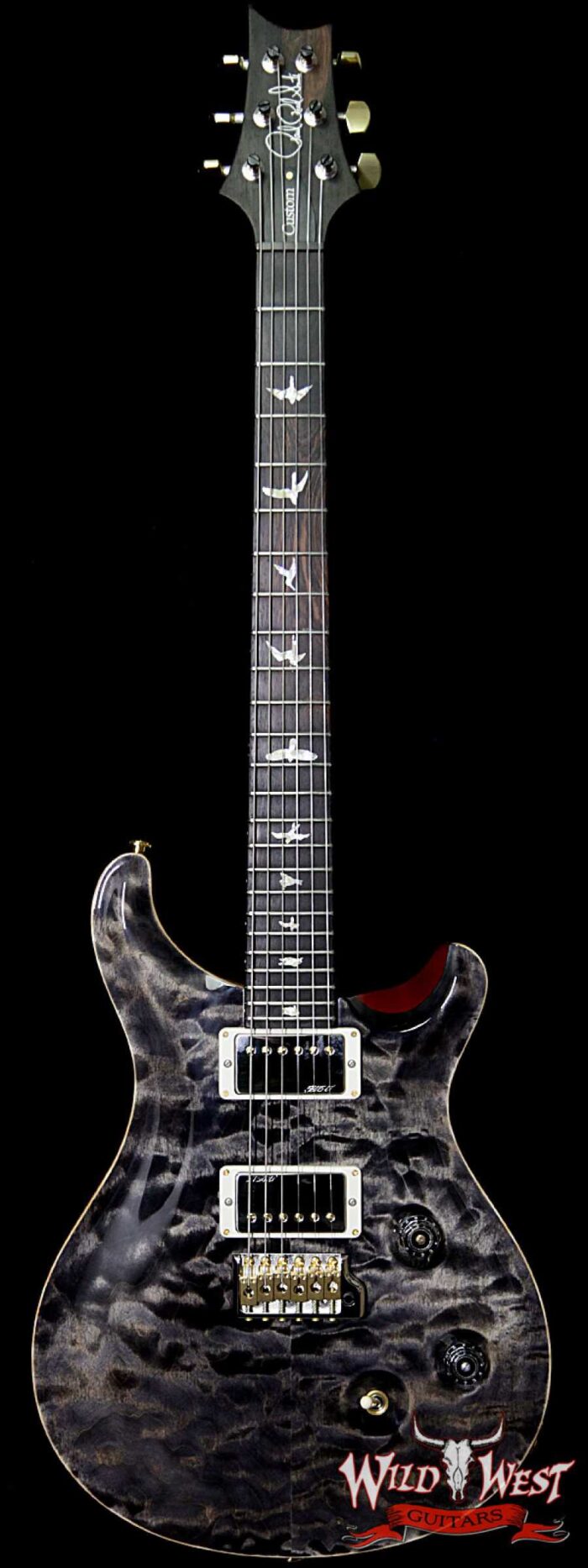 PRS Wood Library 10 Top Custom 24 Fatback Quilt Top Flame Neck Korina Brazilian Rosewood Board Charcoal - Image 1