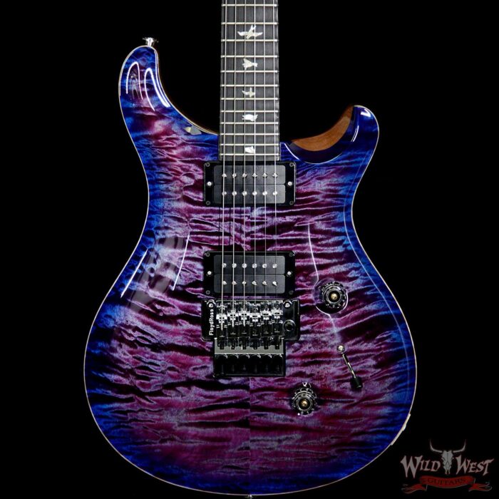 PRS Wood Library 10 Top Custom 24 Floyd Rose Quilt Top Flame Neck Ebony Board Violet Blue Burst - Image 3