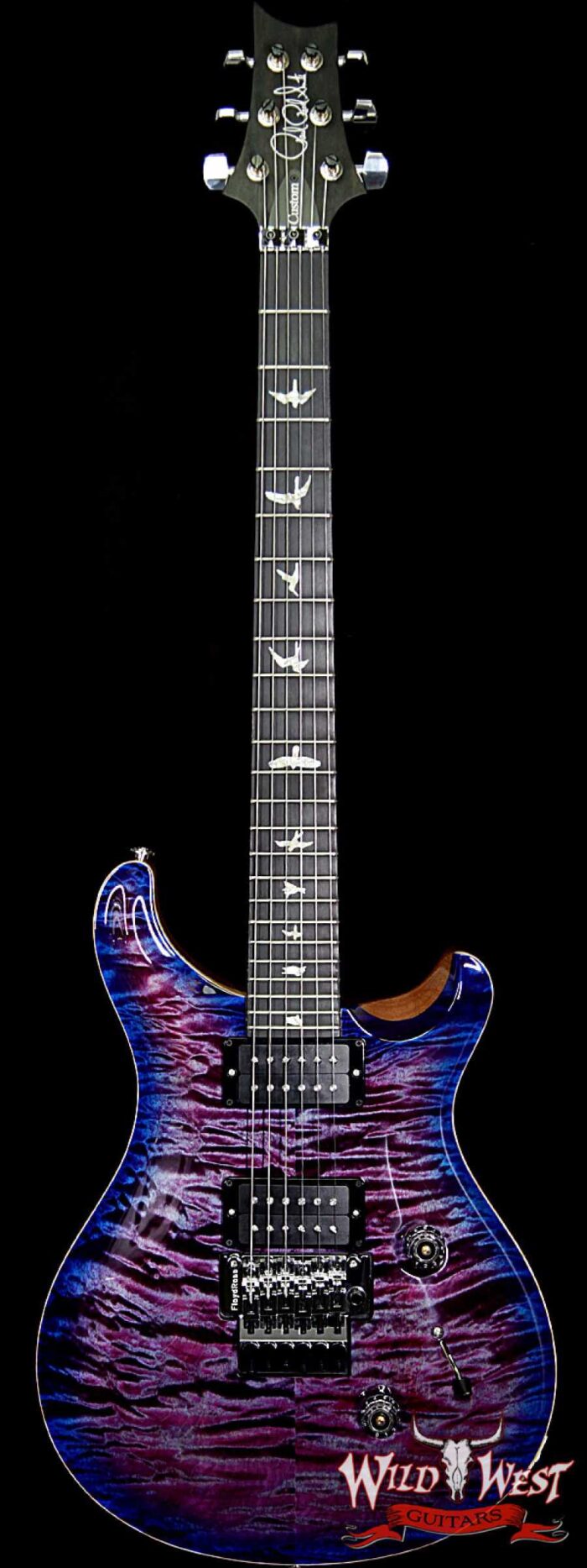 PRS Wood Library 10 Top Custom 24 Floyd Rose Quilt Top Flame Neck Ebony Board Violet Blue Burst - Image 1