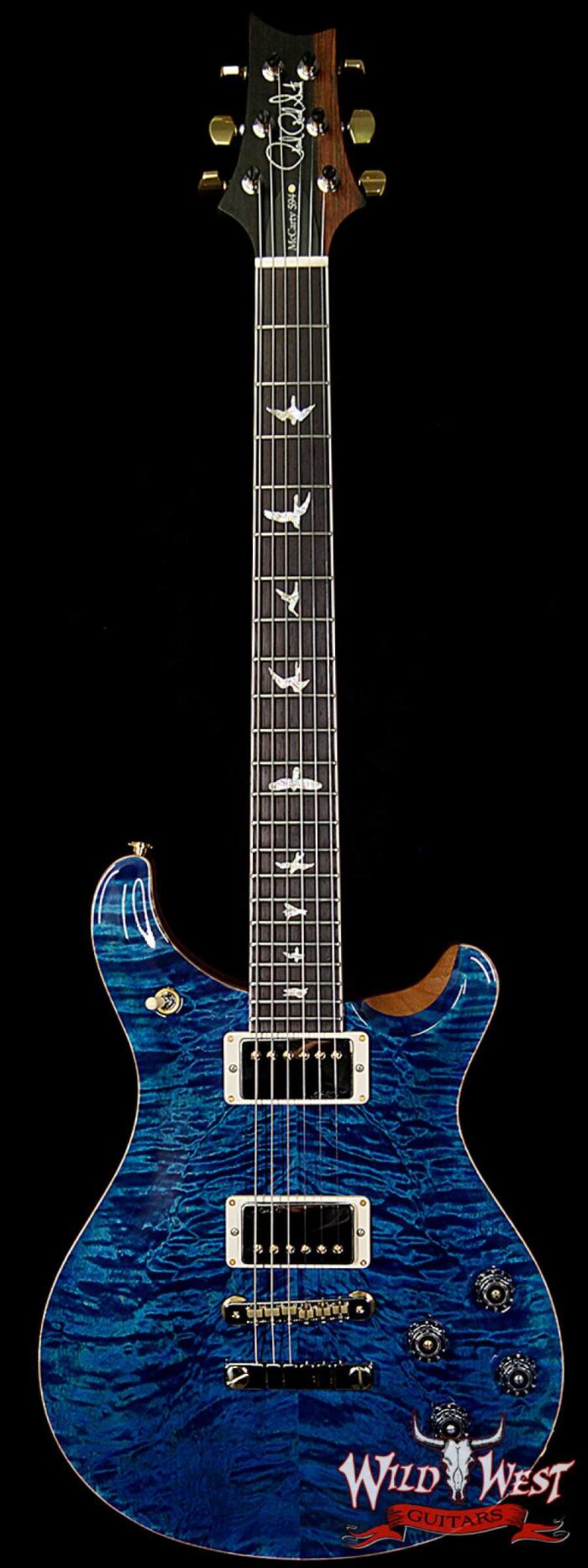 PRS Wood Library 10 Top Quilt Top McCarty 594 Flame Maple Neck Brazilian Rosewood Board Aquamarine - Image 1