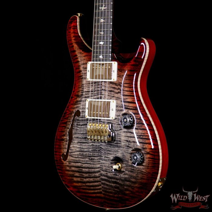 PRS Wood Library 10 Top Custom 24 Semi-Hollow Flame Top & Neck Brazilian Rosewood Board Charcoal Cherry Burst - Image 2