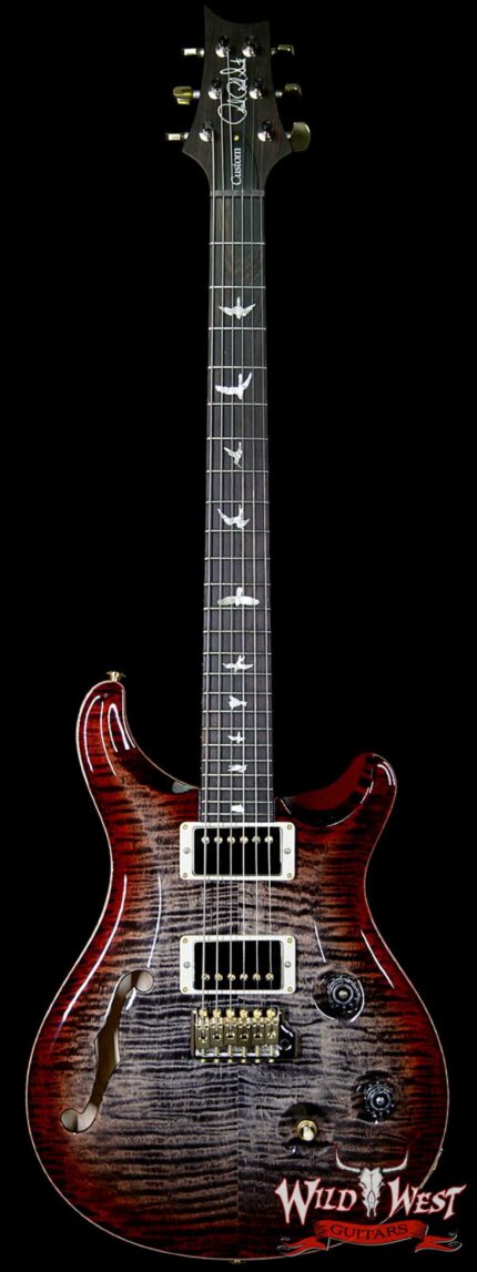 PRS Wood Library 10 Top Custom 24 Semi-Hollow Flame Top & Neck Brazilian Rosewood Board Charcoal Cherry Burst