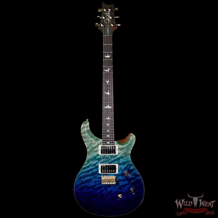 PRS Wood Library 10 Top Custom 24 Fatback Quilt Top Birdseye Neck Brazilian Rosewood Board Blue Fade - Image 5