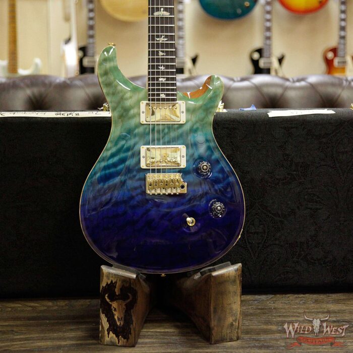 PRS Wood Library 10 Top Custom 24 Fatback Quilt Top Birdseye Neck Brazilian Rosewood Board Blue Fade - Image 10