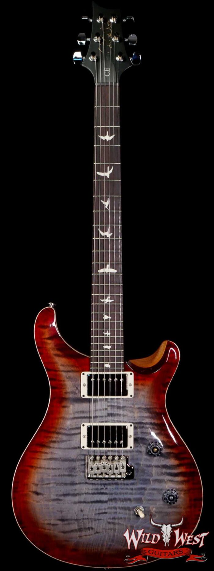 PRS Wild West Guitars Special Run Flame Top Black Neck CE 24 Faded Gray Black Cherry Burst 314496 - Image 1