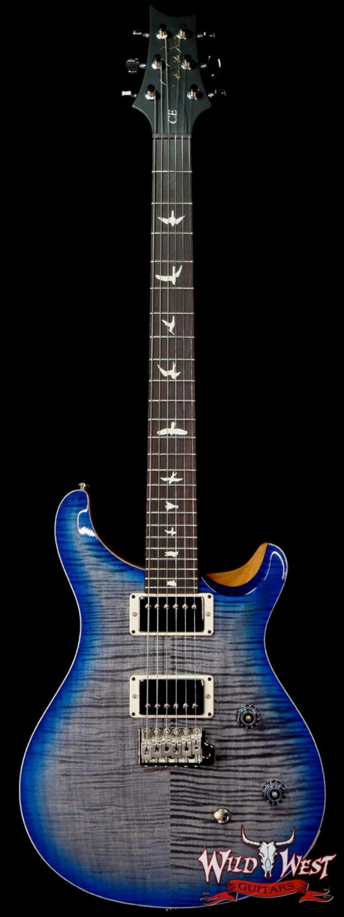 PRS Wild West Guitars Special Run Flame Top Black Neck CE 24 Faded Grey Black Blue Burst 314459 - Image 1
