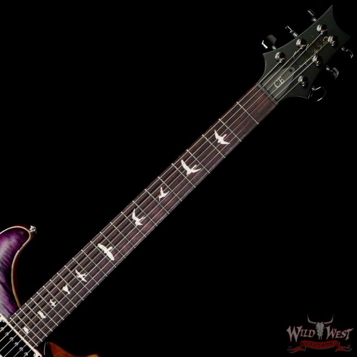 PRS Wild West Guitars Special Run Flame Top Black Neck CE 24 Faded Gray Black Purple Burst 317457 - Image 4
