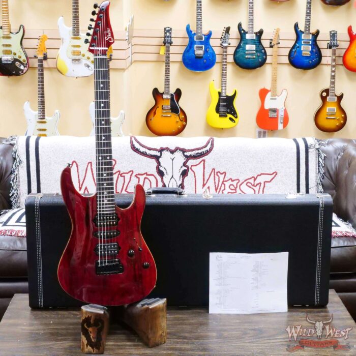Suhr Custom Carve Top Modern HSH Black Limba Body & Neck Ebony Fingerboard Trans Red - Image 6