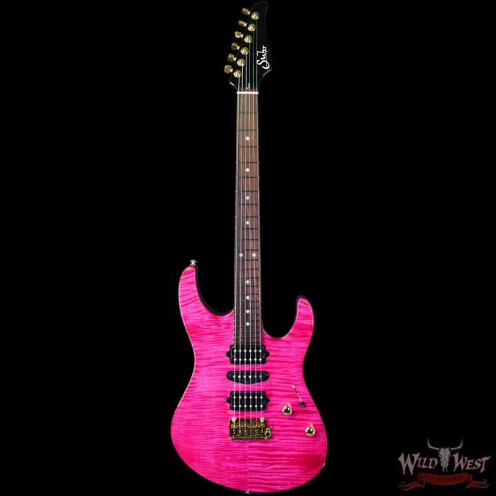 Suhr Custom Modern HSH Flame Maple Top Genuine Mahogany Body & Neck Indian Rosewood Fingerboard Magenta Pink Stain 7.30 LBS - Image 3