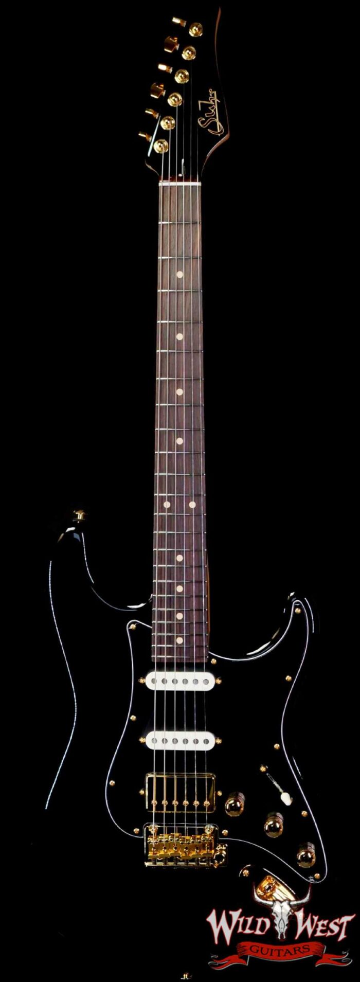 Suhr Custom Classic S HSS Rosewood Fingerboard Matching Color Headstock Gold Hardware Black 8.00 LBS - Image 1