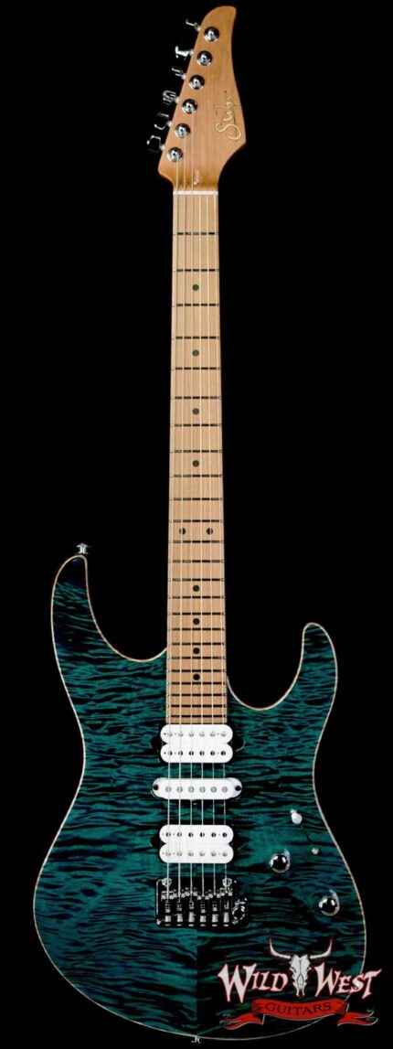 Suhr Custom Modern HSH Flame Maple Top Roasted Maple Neck Trans Teal 7.05 LBS