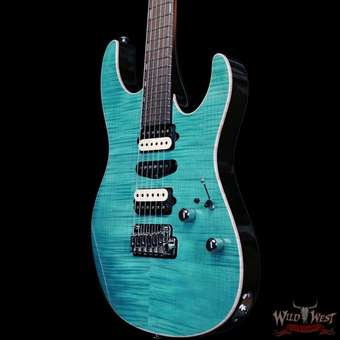 Suhr Custom Set Neck Modern HSH Flame Maple Top Blower Switch 24 Stainless Steel Jumbo Frets Bahama Blue 6.95 lbs - Image 2