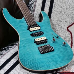 Suhr Custom Set Neck Modern HSH Flame Maple Top Blower Switch 24 Stainless Steel Jumbo Frets Bahama Blue 6.95 lbs - Image 8