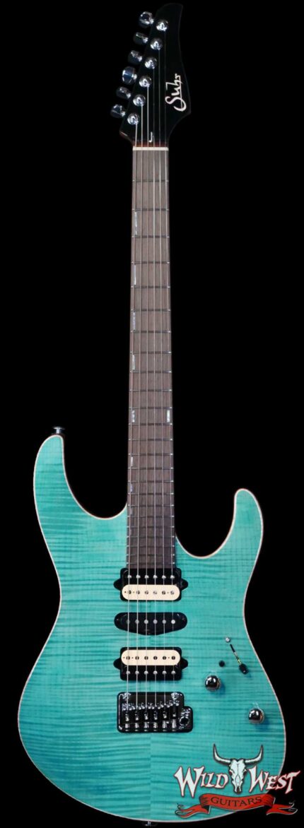 Suhr Custom Set Neck Modern HSH Flame Maple Top Blower Switch 24 Stainless Steel Jumbo Frets Bahama Blue 6.95 lbs