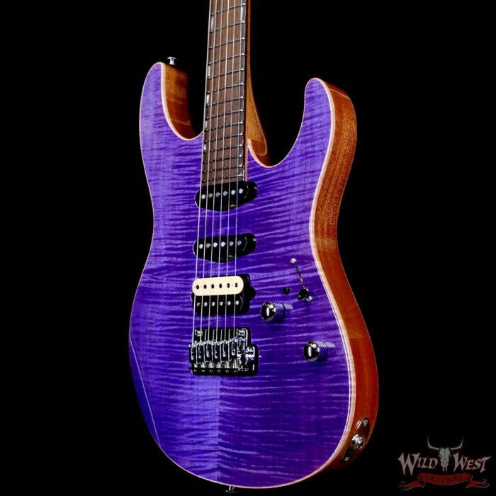 Suhr Custom Set Neck Modern HSS Flame Maple Top SSCII System Blower Switch 24 Stainless Steel Jumbo Frets Trans Purple 6.95 LBS - Image 2