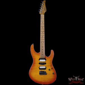 Suhr Custom Modern HSH Flame Top Genuine Mahogany Body Roasted Maple Neck Satin Honey Burst 7.70 LBS - Image 3
