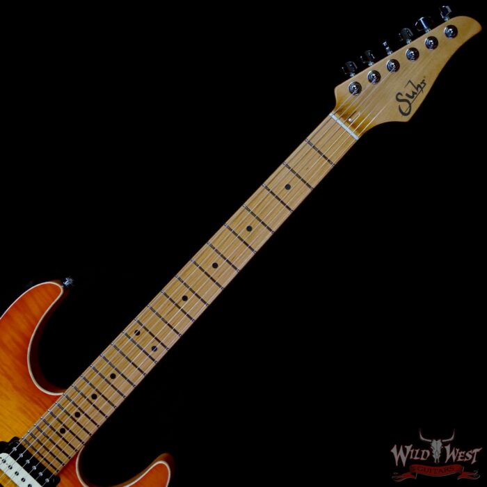 Suhr Custom Modern HSH Flame Top Genuine Mahogany Body Roasted Maple Neck Satin Honey Burst 7.70 LBS - Image 4