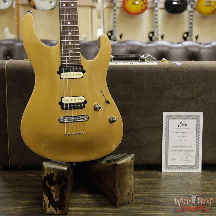 Suhr Select Custom Modern Carve Top Set Neck HH African Okoume Body Maple Top Vintage Gold - Image 6