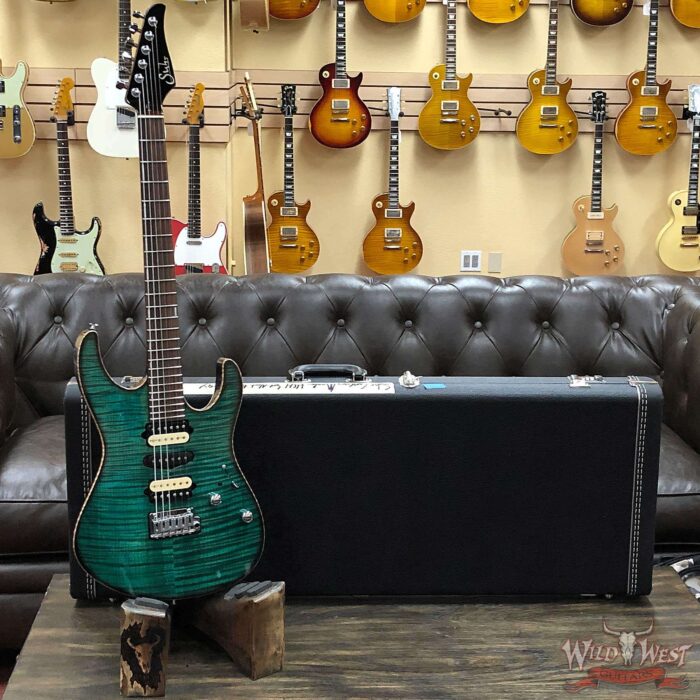 Suhr Custom Modern Set Neck HSH Flame Maple Top Indian Rosewood Fingerboard Trans Teal w/ Blower Switch - Image 6
