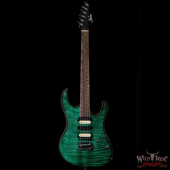 Suhr Custom Modern Set Neck HSH Flame Maple Top Indian Rosewood Fingerboard Trans Teal w/ Blower Switch - Image 3