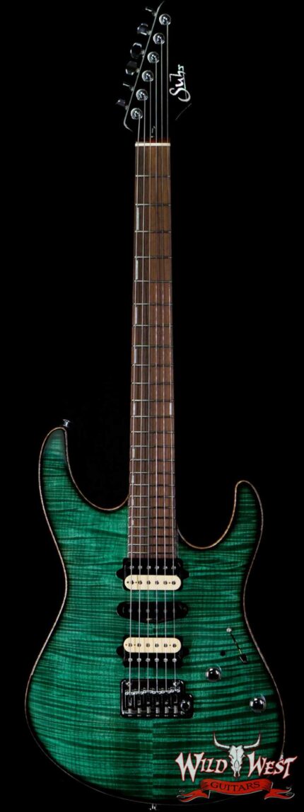 Suhr Custom Modern Set Neck HSH Flame Maple Top Indian Rosewood Fingerboard Trans Teal w/ Blower Switch