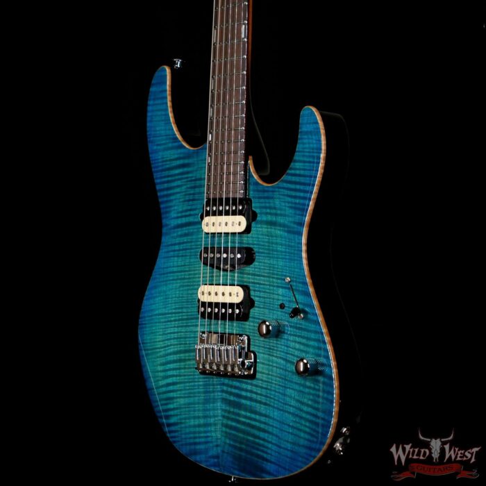 Suhr Custom Modern Set Neck HSH Flame Maple Top Indian Rosewood Fingerboard with Blower Switch Bahama Blue - Image 2