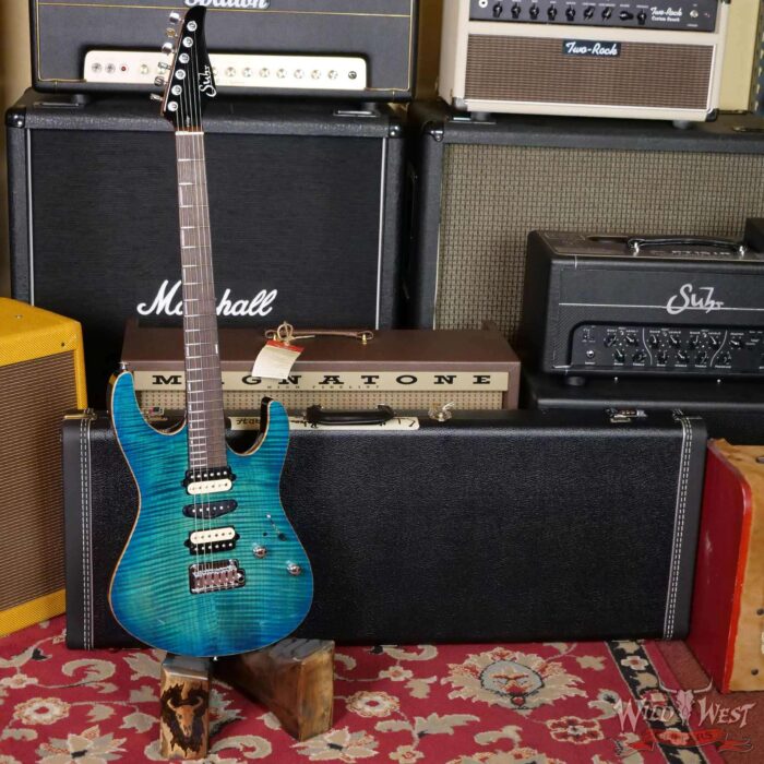 Suhr Custom Modern Set Neck HSH Flame Maple Top Indian Rosewood Fingerboard with Blower Switch Bahama Blue - Image 6