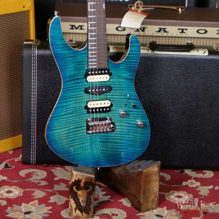 Suhr Custom Modern Set Neck HSH Flame Maple Top Indian Rosewood Fingerboard with Blower Switch Bahama Blue - Image 8