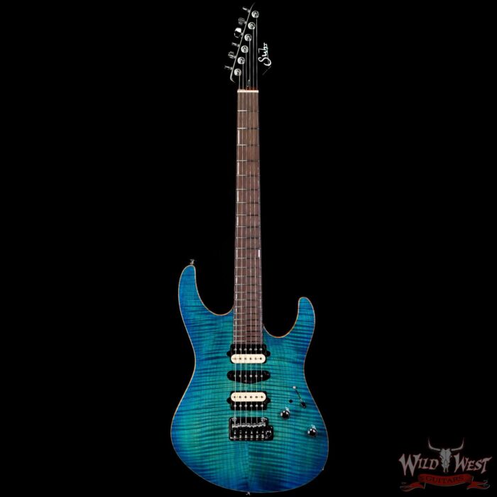 Suhr Custom Modern Set Neck HSH Flame Maple Top Indian Rosewood Fingerboard with Blower Switch Bahama Blue - Image 3