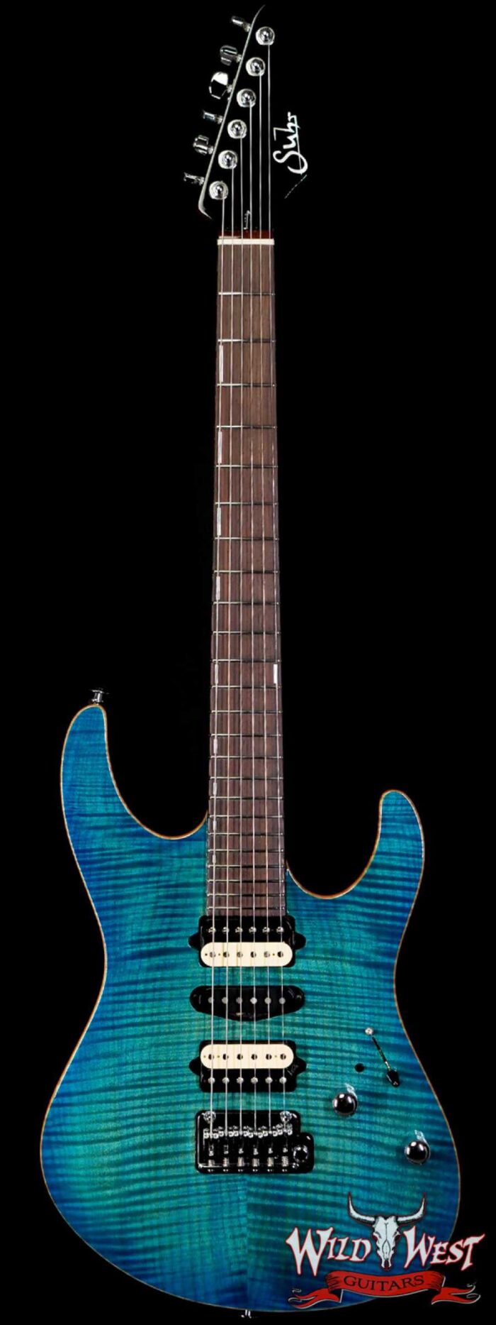 Suhr Custom Modern Set Neck HSH Flame Maple Top Indian Rosewood Fingerboard with Blower Switch Bahama Blue - Image 1