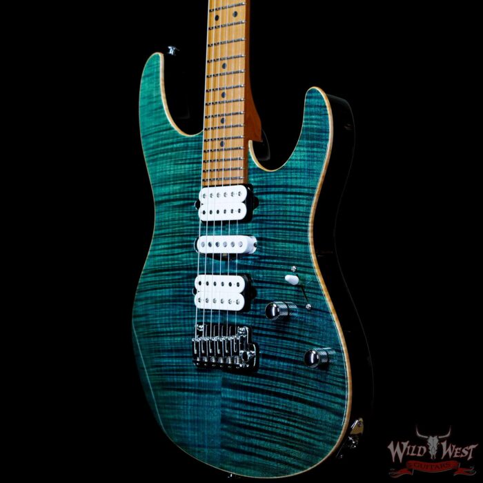 Suhr Custom Modern HSH Flame Maple Top Roasted Maple Neck Trans Teal - Image 2