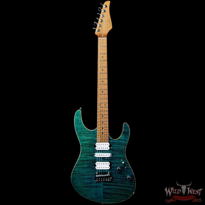 Suhr Custom Modern HSH Flame Maple Top Roasted Maple Neck Trans Teal - Image 3