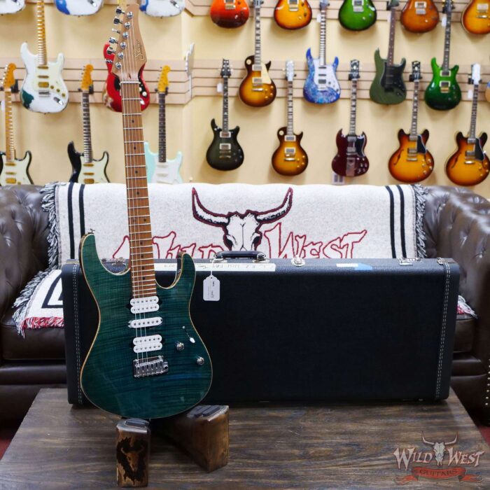 Suhr Custom Modern HSH Flame Maple Top Roasted Maple Neck Trans Teal - Image 6