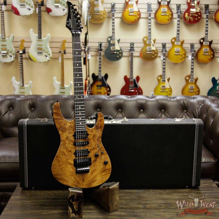 Suhr Modern HSH Floyd Hand Selected Burl Maple Top Roasted Maple Neck Ebony Fingerboard Reverse Head Natural - Image 8