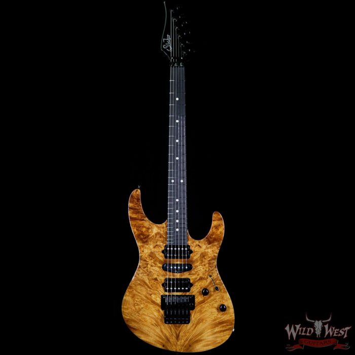 Suhr Modern HSH Floyd Hand Selected Burl Maple Top Roasted Maple Neck Ebony Fingerboard Reverse Head Natural - Image 5