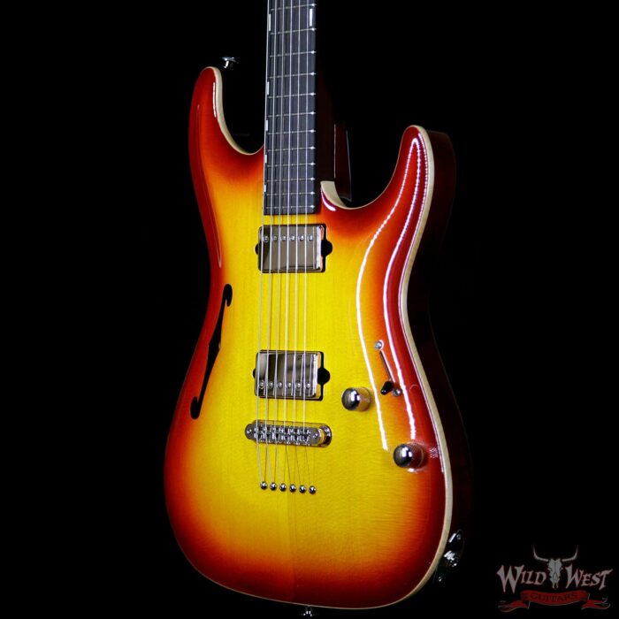 Suhr Select Custom Standard Arch Top HH Semi-Hollow Spruce Top Mahogany Body Aged Cherry Burst - Image 2