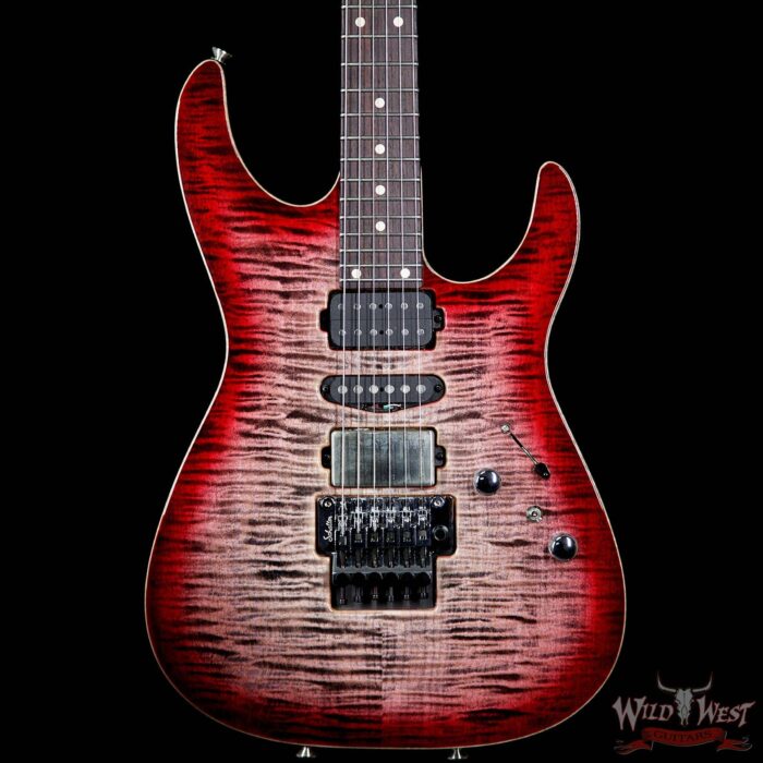 Tom Anderson Angel HSH Schaller Flame Top Chocolate Maple Neck Rosewood Board Natural Black to T-Red Burst with Binding - Image 3
