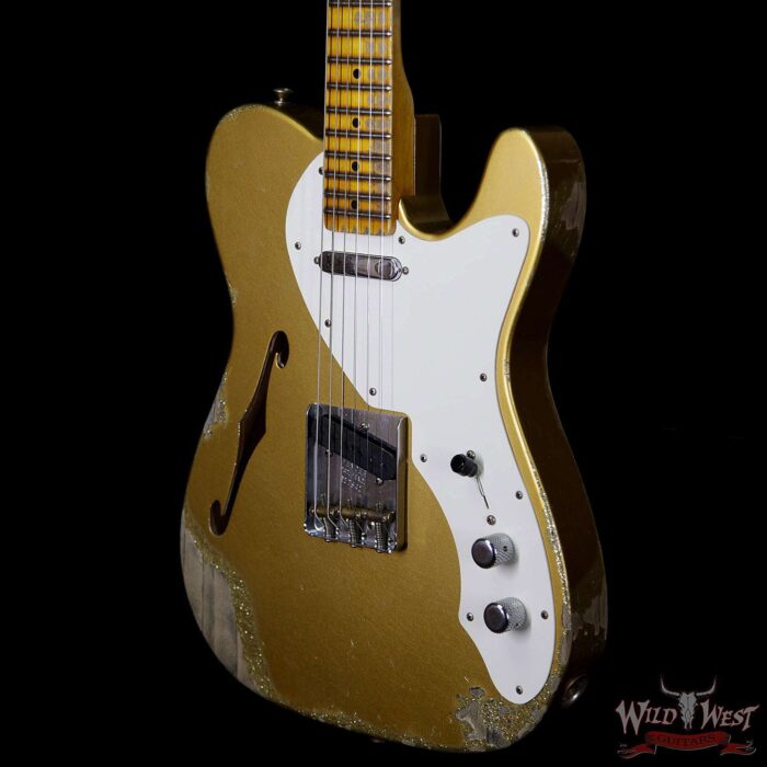 Fender Custom Shop NAMM Ltd 50’s Telecaster Thinline Heavy Relic Aztec Gold over Gold Sparkle - Image 2