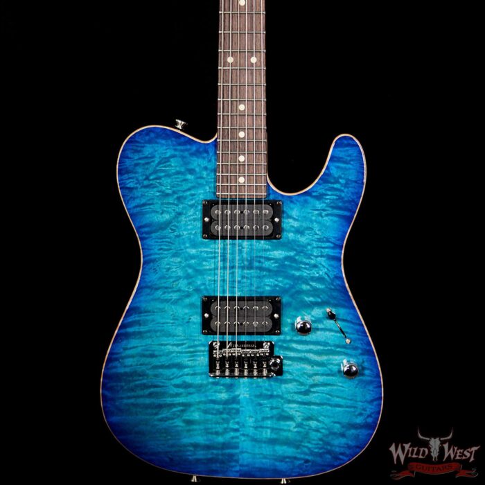 Tom Anderson Cobra HH Quilt Maple Top Rosewood Fretboard Bora To Transparent Blue Burst with Binding - Image 3